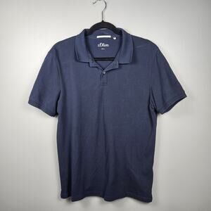 s.Oliver Men’s Navy Polo Shirt L Soft Cotton Minimalist Essential Casual Style